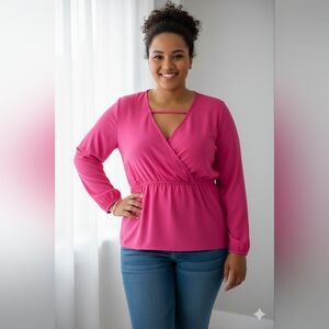 City Chic Women's NWT Hot Pink Front Wrap 3/4 Sleeve Blouse Size XXL